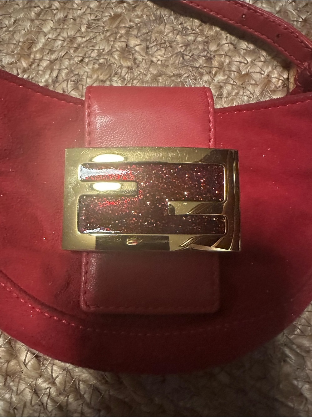 Fendi Pink Suede Mini Baguette Croissant Bag Zucca FF Logo Vintage - Picture 7 of 16